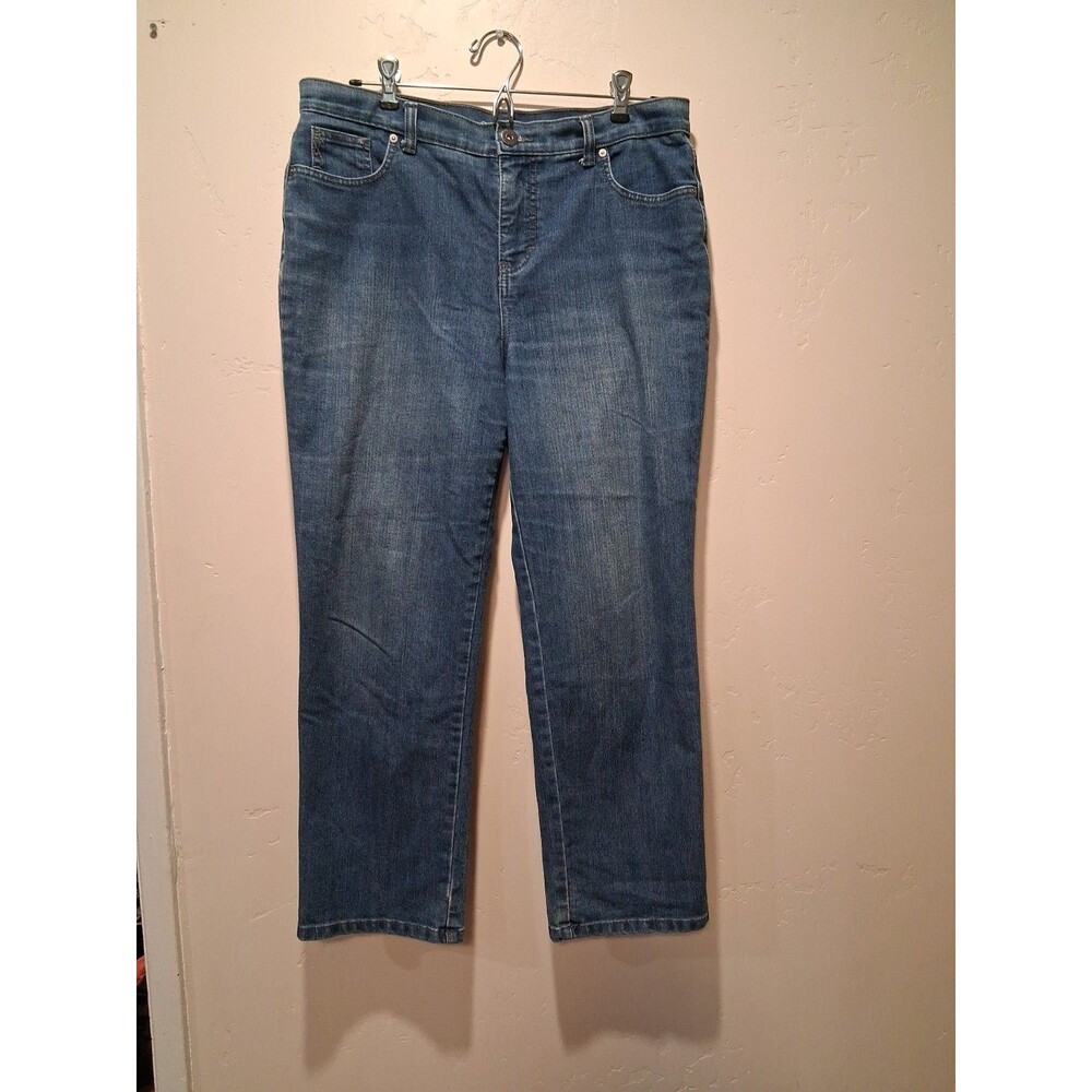 Style‎ & Co Wmn's Dark Wash Distressed Blue Denim Jean 12P Straight Leg 5-pocket